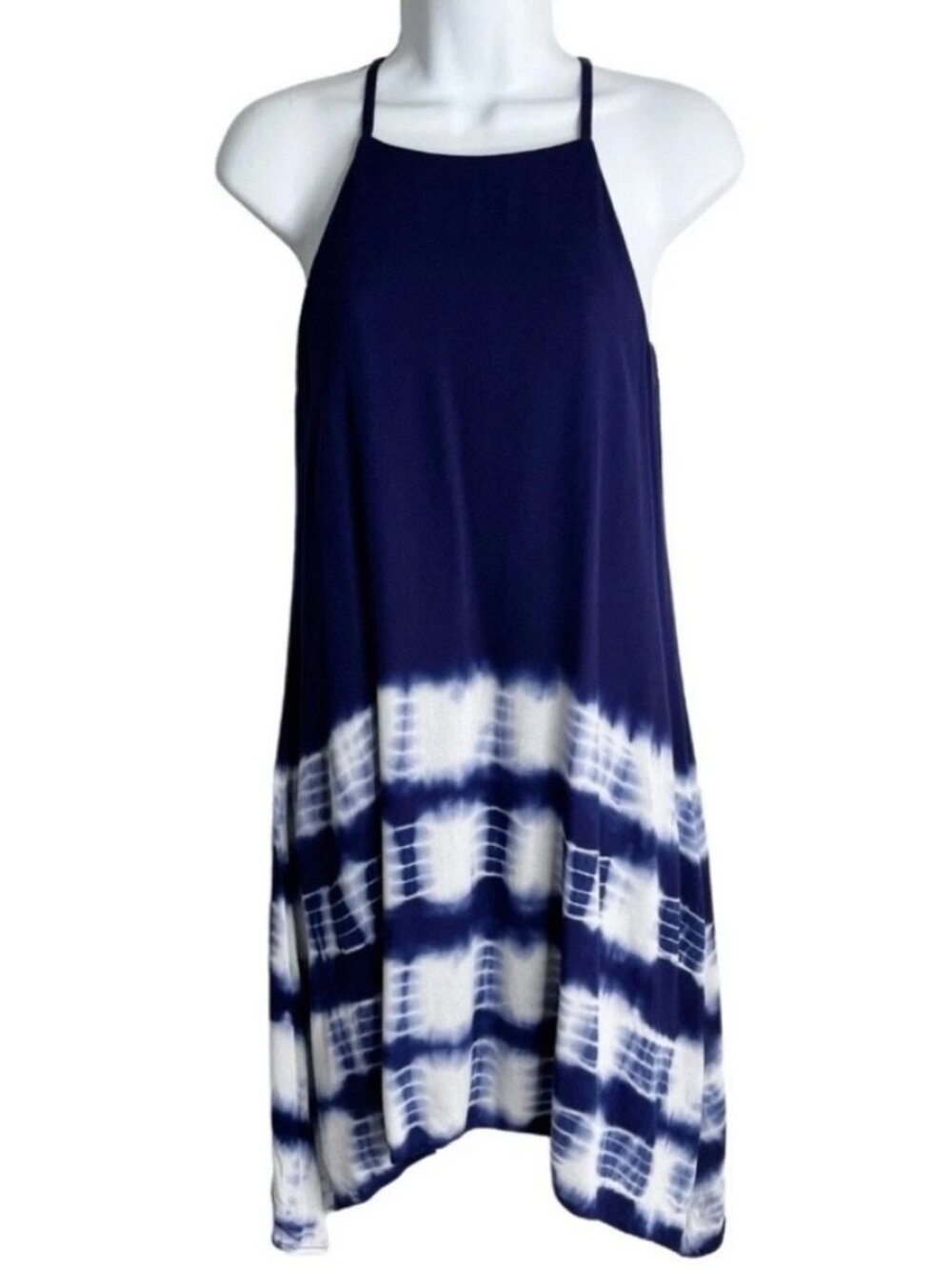 Blue Rain Women's Swing Dress XS Blue Tie Dye Sleeveless Asymmetric Hem Tunic - Picture 2 of 10